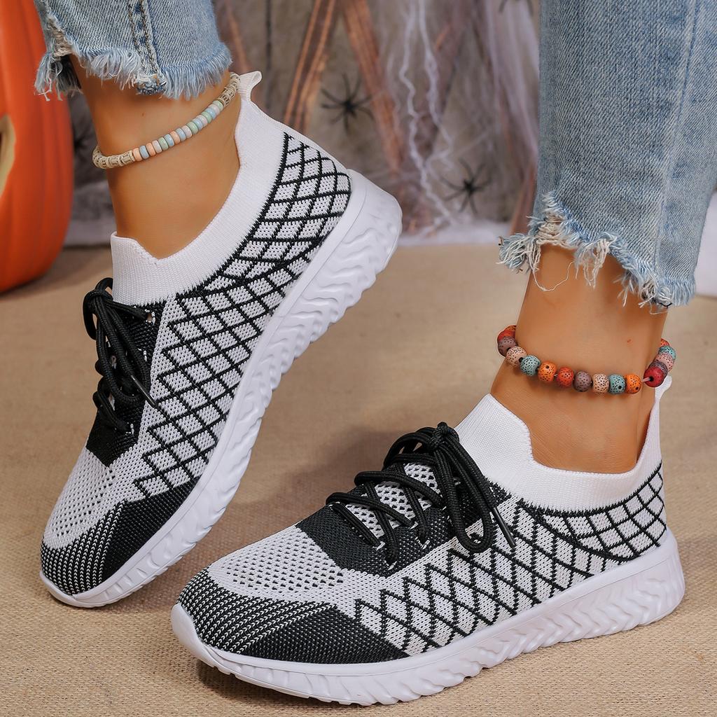 Flats Women Sneakers Knitting Sport Shoes Running Lace Up Casual Shoes New 2024 Trend Walking Breathable Mujer Zapatillas