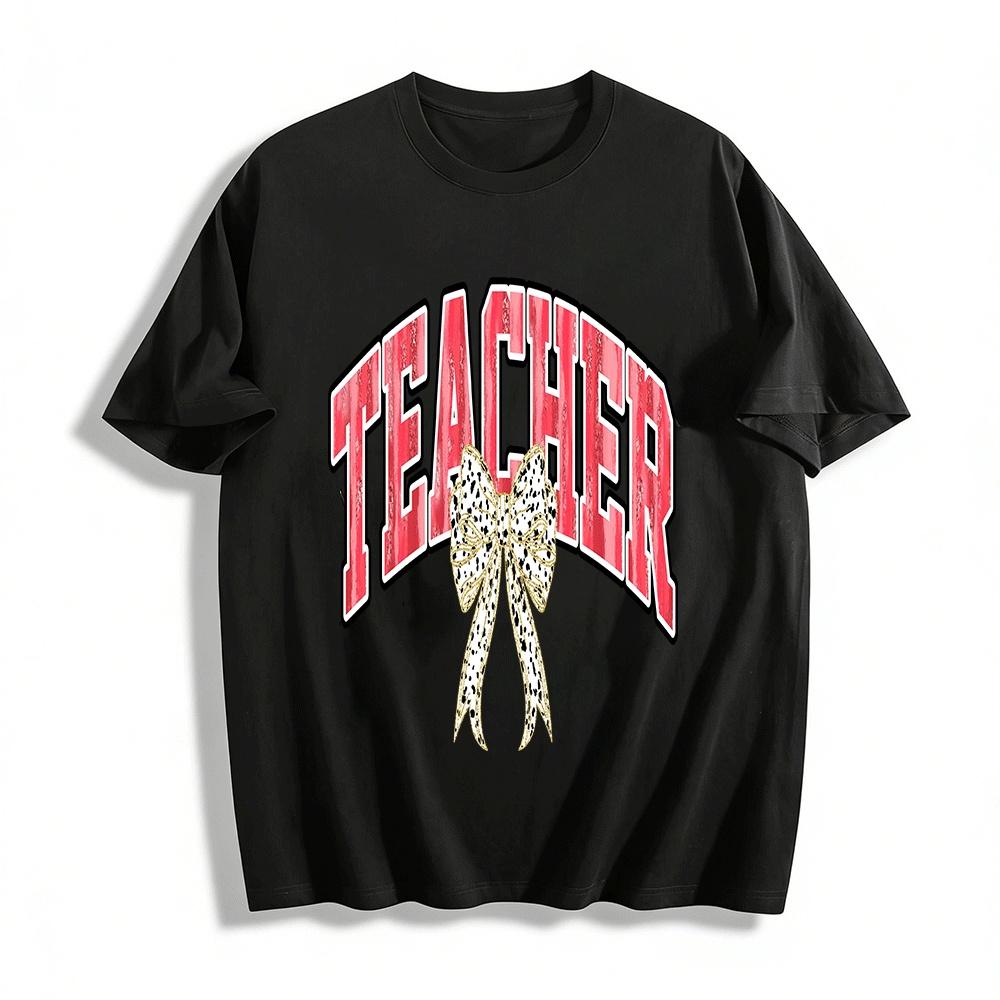 Teacher Bow Print Casual Top Preppy Style Teacher Apparel Pure cotton T-shirt XXS
