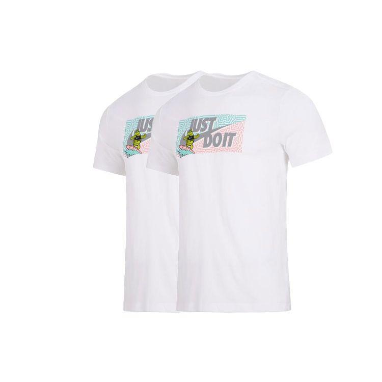 Nike Square Logo Cartoon Print Round Neck Casual Short Sleeve T-Shirt Men Tops White DQ1088-100