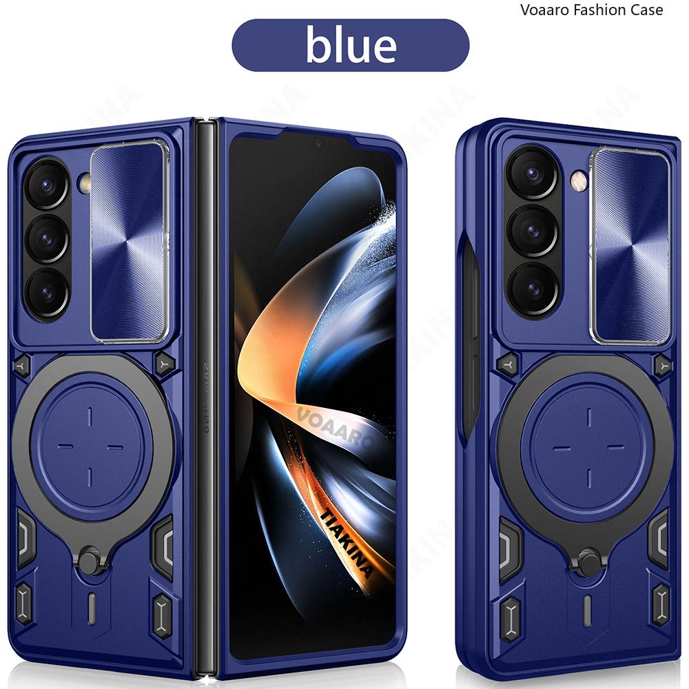 Slide Lens Funda for Samsung Galaxy Z Fold 7 Armor Case for Samsung Z Fold 7 6 5 4 Case Rotate Magnetic Ring Stand Holder Cover