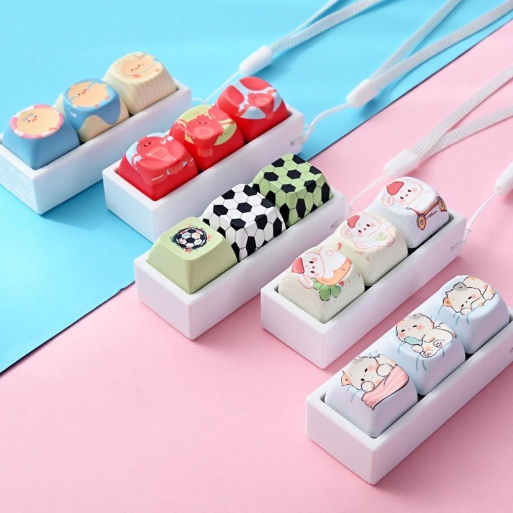 Ice Blue Gradient Keyboard Clicker Toy Keyring Cartoon Cat Button Keycap Keychain Office Use