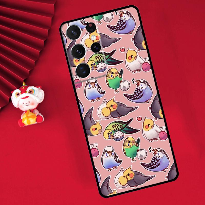 Cartoon Cockatiel Collage Case For Samsung Galaxy S25 S26 Ultra S22 S23 S24 Ultra S20 S21 Plus S10 S25 FE Cover Funda