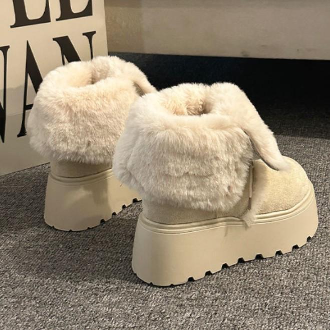 Chunky Thick Sole Women Fur Snow Boots Concise Height Increase Shoes Ladies Outdoor Keep Warm Cotton Short Booties