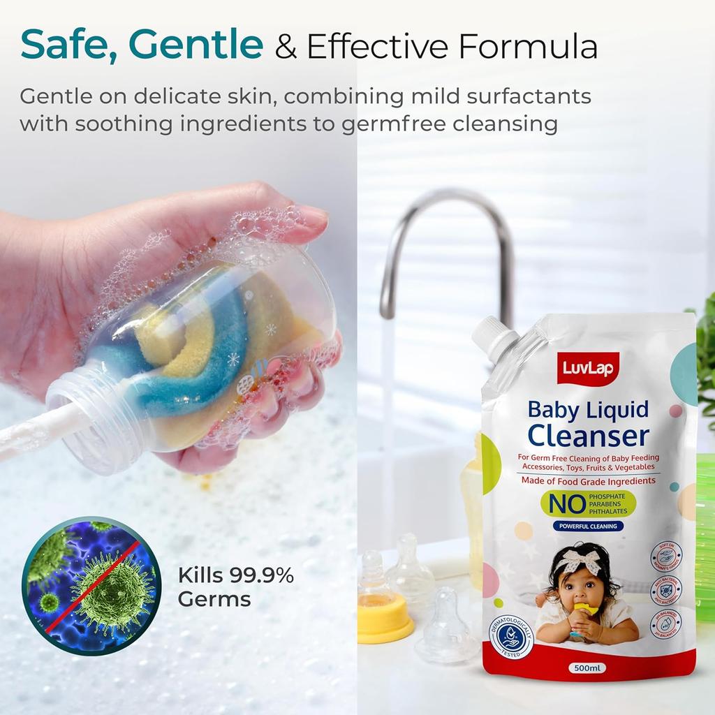 LuvLap Baby Liquid Cleanser Refill 500ml For Cleaning Feeding Bottles Toys Fruits And Vegetables Food Grade Formula Safe