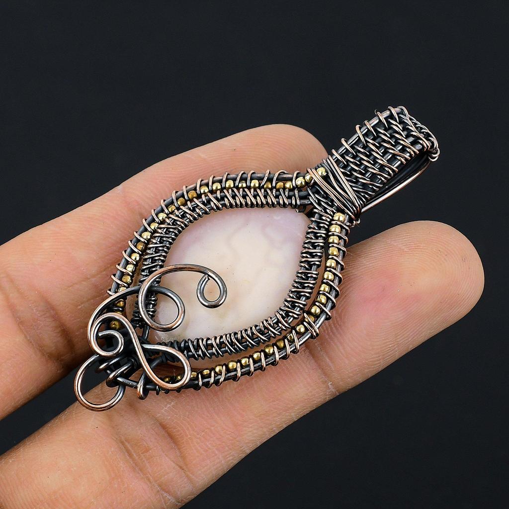 Pink Opal Handmade Gemstone Pendant, 999 Copper Wire Wrapped Pendant Unique Design Jewelry, For Women