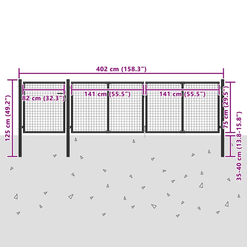 Steel Garden Gate 400 X 75 Cm Anthracite
