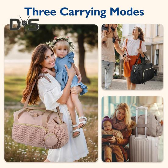 Mother Bag with Dual Handle Strap Large Capacity Multi Compartments Diaper Bag with Changing Pad Waterproof Organized Storage Bag for Baby Essentials