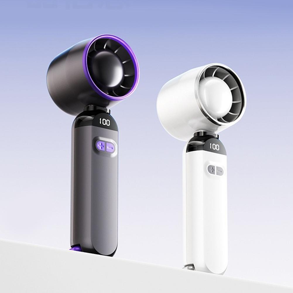 Handheld Turbo Fan LED Digital Display High-Speed Folding Fan Adjustable Cooling Fan for Camping Hiking Outdoor Activities