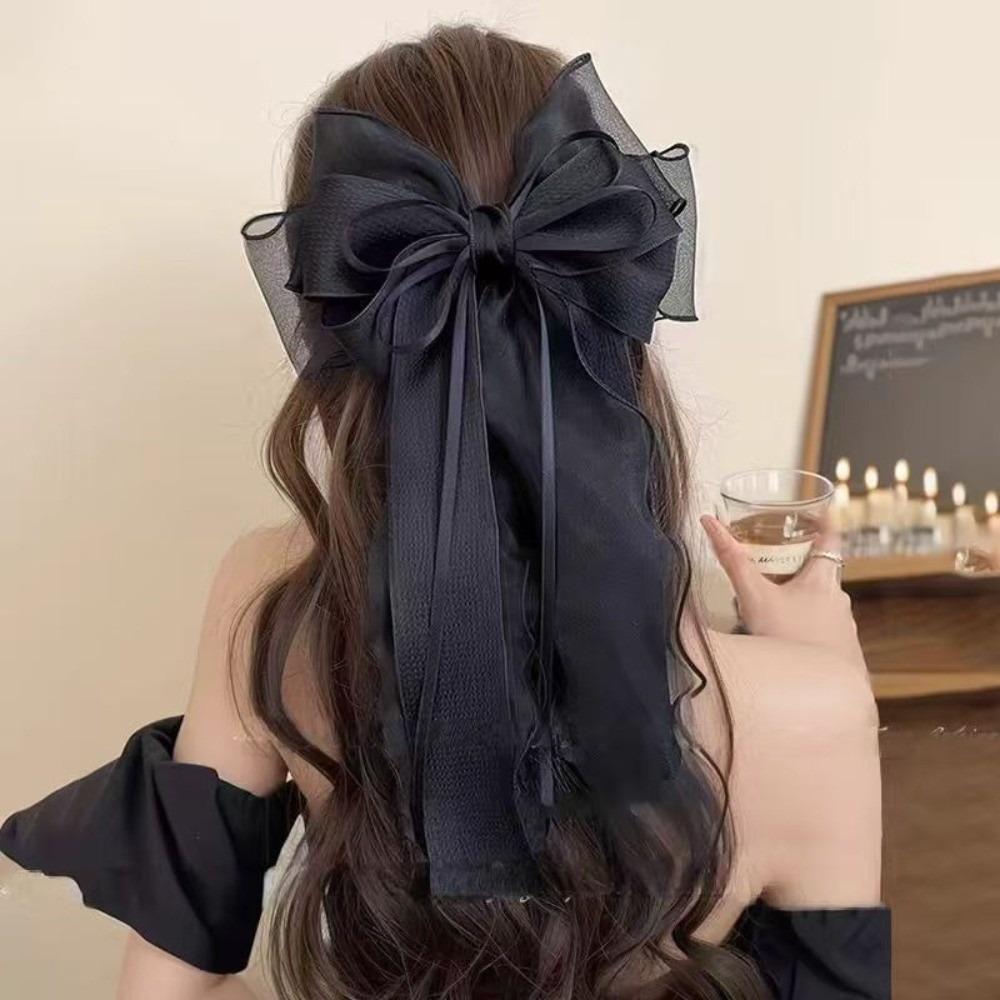 Lace Bow Ribbon Hair Clips Long Tails Ribbon Satin Hairpins Fashion Coquette Barrettes Women Girls