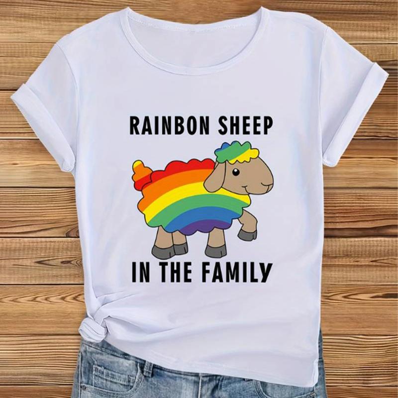 Fashion Women Colorful Lamb Print T Shirt Funny Casual O-neck Short Sleeves T-shirt Summer Female Tee Shirt