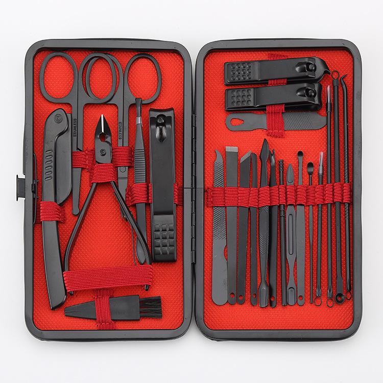 

7/10/12/16/18/24 шт., бытовые ложки для ушей из нержавеющей стали, кусачки для ногтей, ножницы для педикюра, набор инструментов со складной сумкой, наборы маникюрных фрез 24PCS чёрный