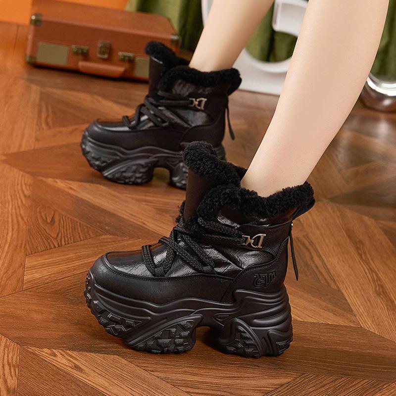 White snow boots women's 2025 winter new inner height increase women's shoes waterproof and velvet warm thick-soled versatile cotton shoes
