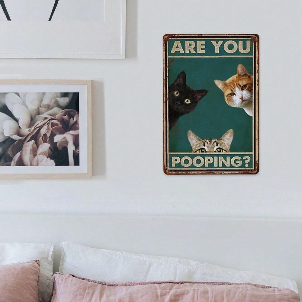 Funny Black Cat Pooping Vintage Tin Sign 8x12 Inches Retro Wall Decor for Bathroom, Home, Bar, Cafe, Novelty Gift