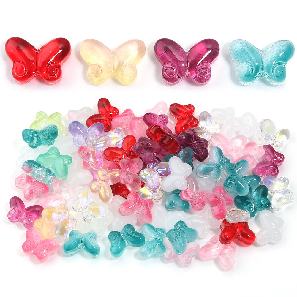 50 Stück 10x15mm Bunte Schmetterling Lampwork Perlen Lose Tschechische Glasperlen für Schmuckherstellung DIY Ohrring Halskette Schmetterlingsperlen