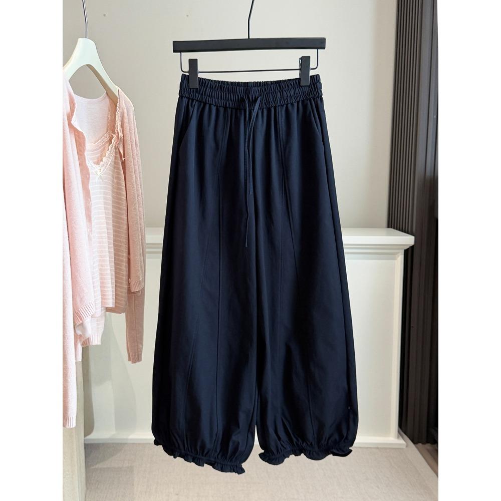 Women s Elastic Drawstring High Waist Jogger Lantern Ankle Cropped Pants M тёмно-синий