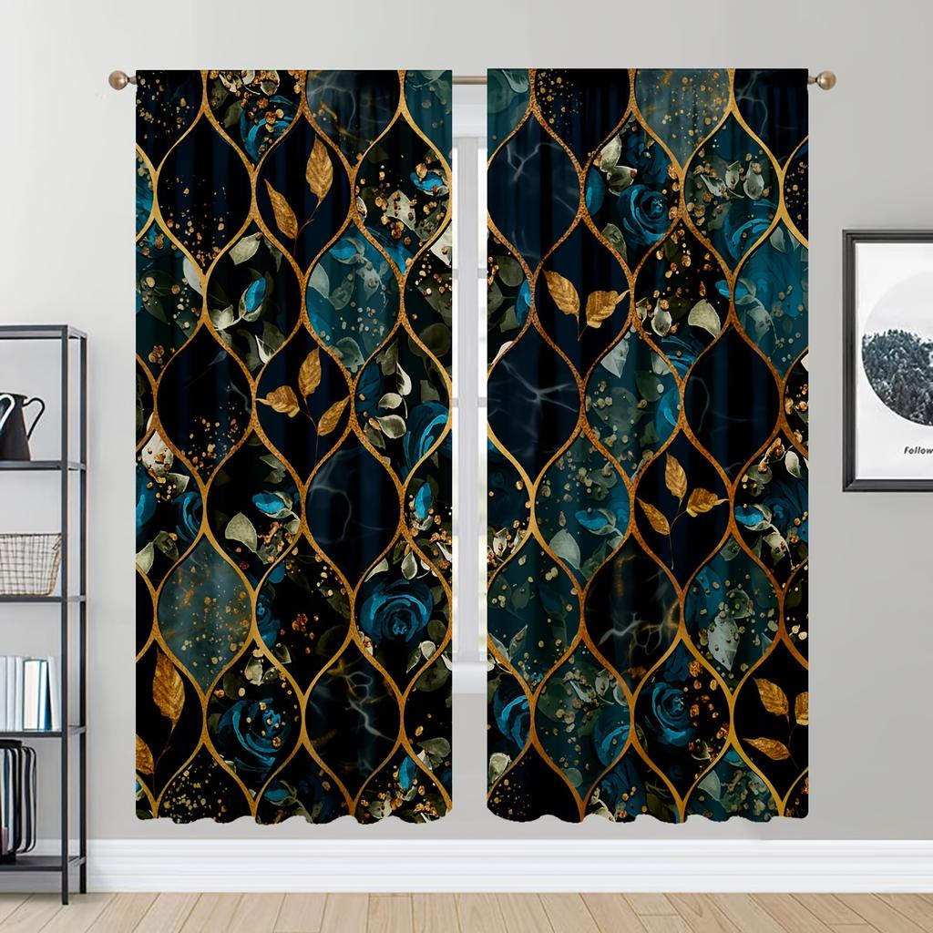 Luxury Black Gold Esthetic Geometric Abstrat Window Curtains Blinds for Kids Bedroom Living Room Kitchen Door Home Decor 2Pieces
