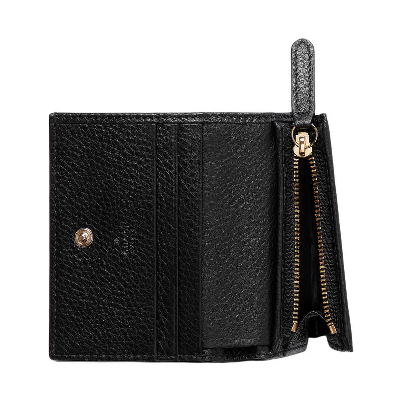 Gucci GG Emblem Emblem Brand Print Snap Fastening Grained Leather Wallet Mini Women's Black