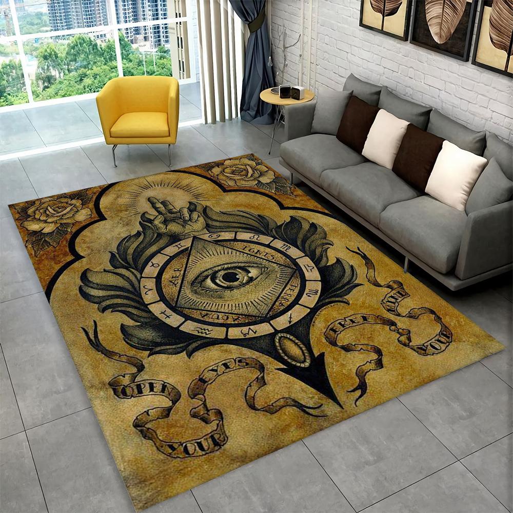 Alfombra de área de anillo Illuminati masónico masón 3D, alfombra de ojo que todo lo ve para decoración de felpudo de sala de estar y dormitorio, alfombra antideslizante