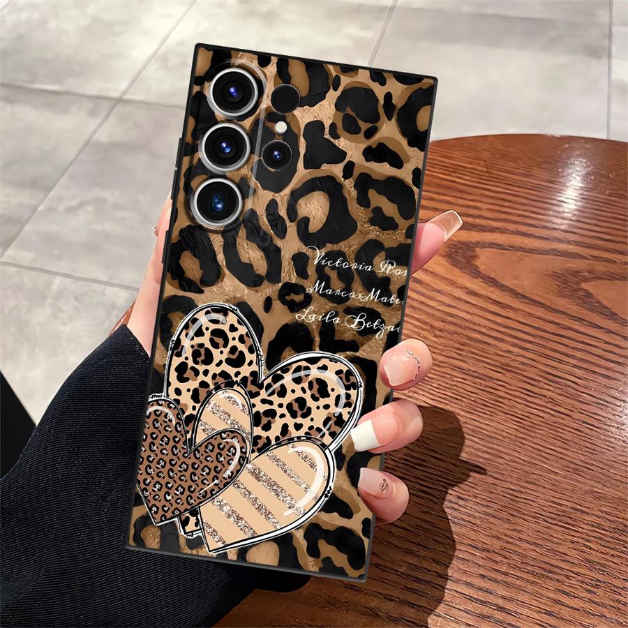 Black Soft Phone Cover Case for Samsung Galaxy S23 Ultra S25 Edge S24 Plus S20 S21 FE Cartoon Leopard Print Pattern