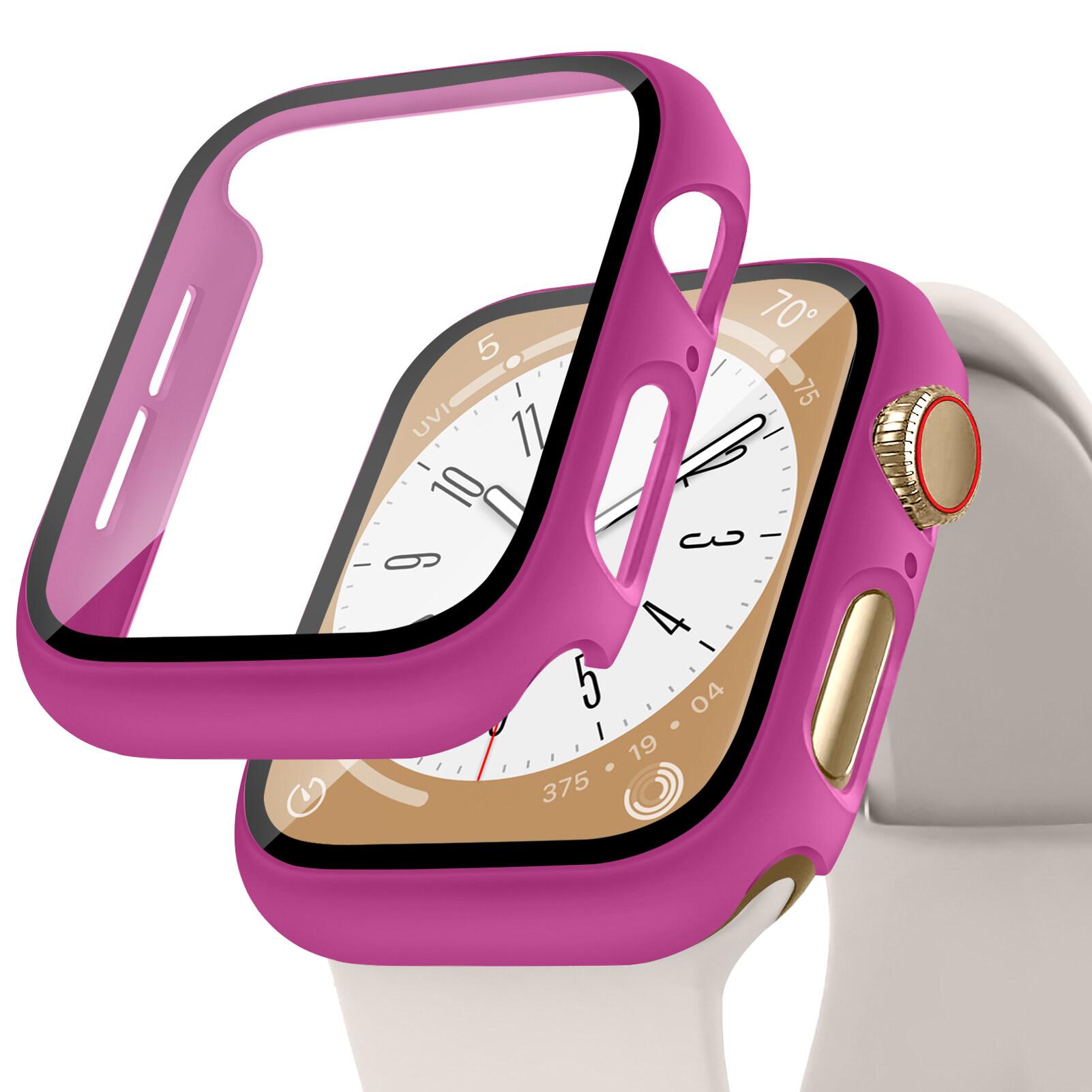 

Твердий ПК чохол для Apple Watch 40мм 44мм 45мм 41мм 42мм 38мм, Захисне скло для екрану, Накладка на екран, Бампер для Iwatch Series 9 8 7 6 SE 5 4 3 2 1 45mm series 7 8 9 рожевий червоний колір