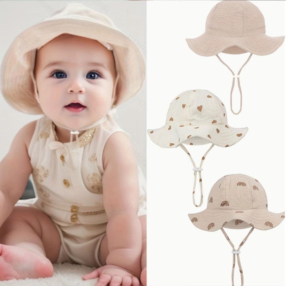 Spring Summer 0-3Y Boys And Girls Fisherman's Hats Adjustable Gauze Caps Infant Bucket Caps Cute Solid Beanies
