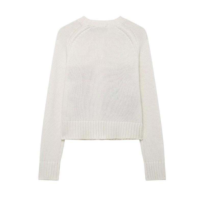 Womens Winter Casual Knit Cardigan Sweater With Jacquard Round Neck Short Length Soft Comfortable Fit Daily Wear