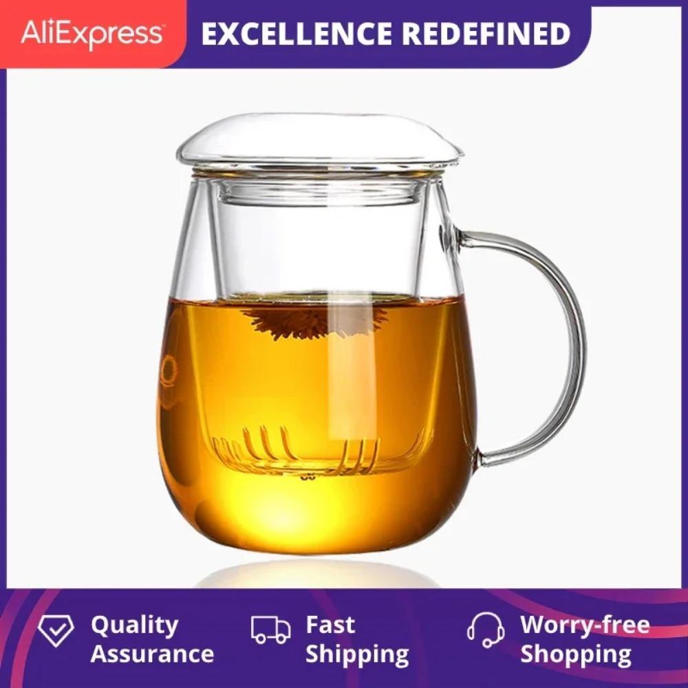 Chinese Style Tea Mug with Lid Filter 550ml.Coffee Cups Tea Set Mugs Beer Drink Office Mug Transparent Drinkware Glass Cup Mate