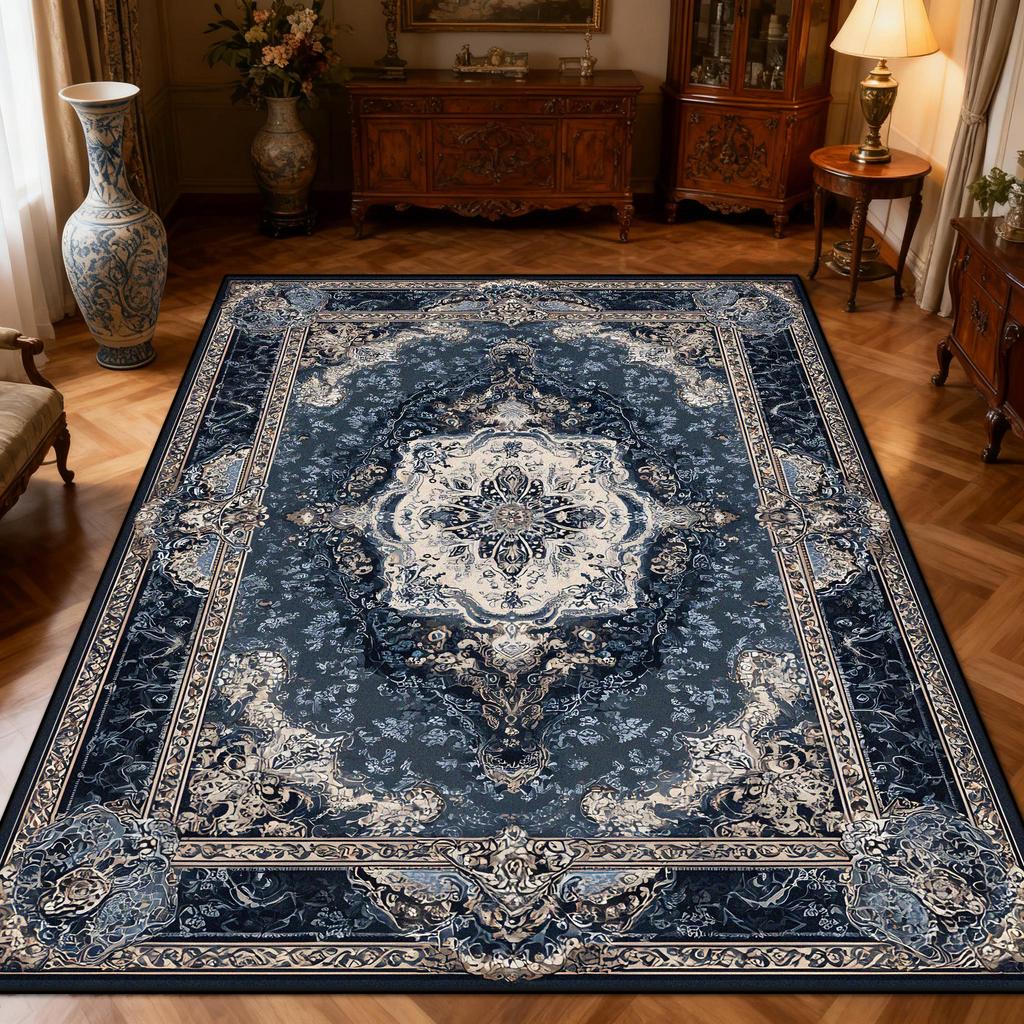 New Classical Carpet Decoration Bedroom Bedside Washable Short Velvet Rug Outdoor Balcony Foldable Soft Floor Mat Blue White