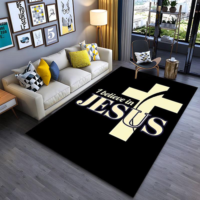I Believe in Jesus Cross Design suitable as a non-slip mat for the living room or bedroom sofa
