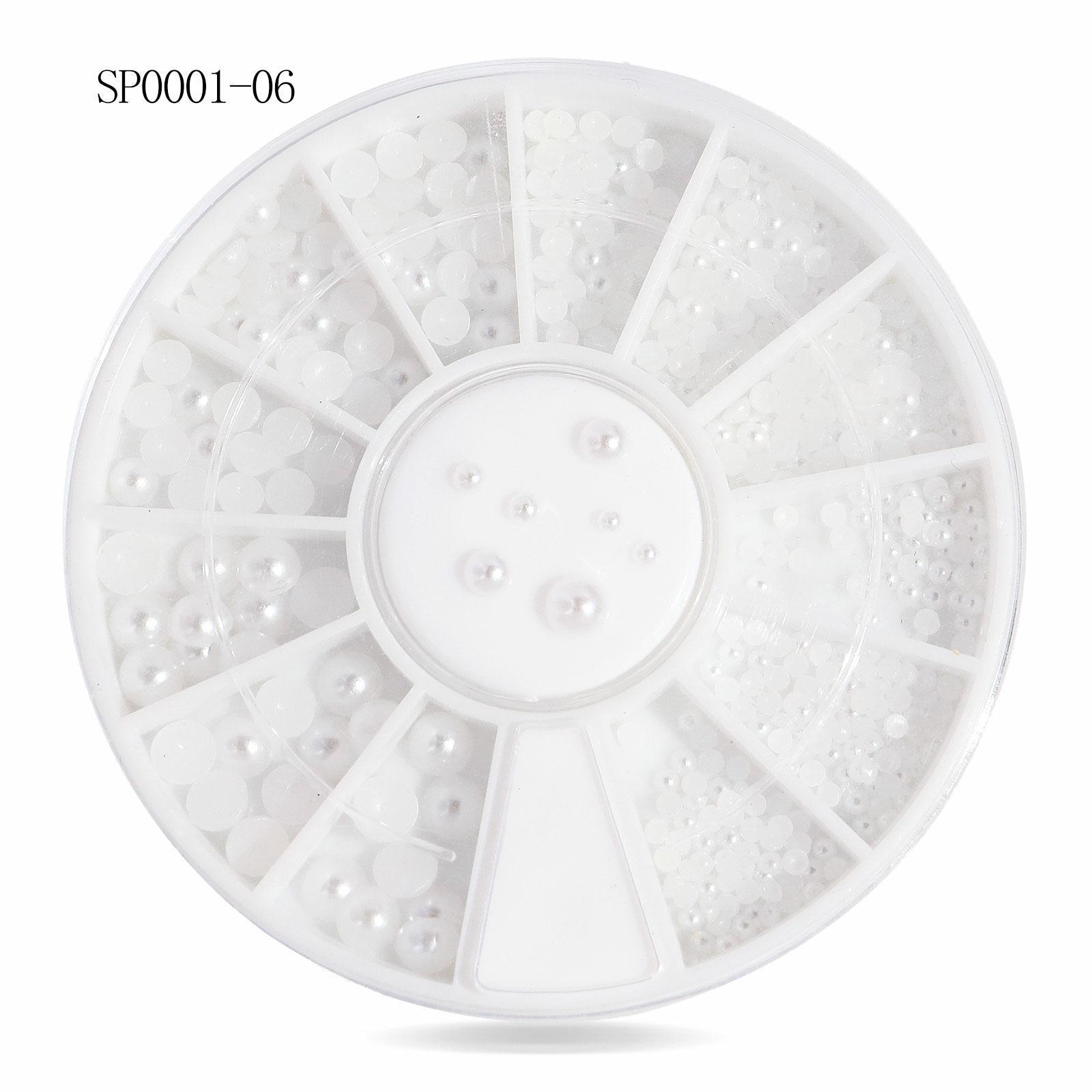 

12-Compartment Turntable: 2mm & 3mm Half-Round White/Off-White Pearl Nail Art Decorations
