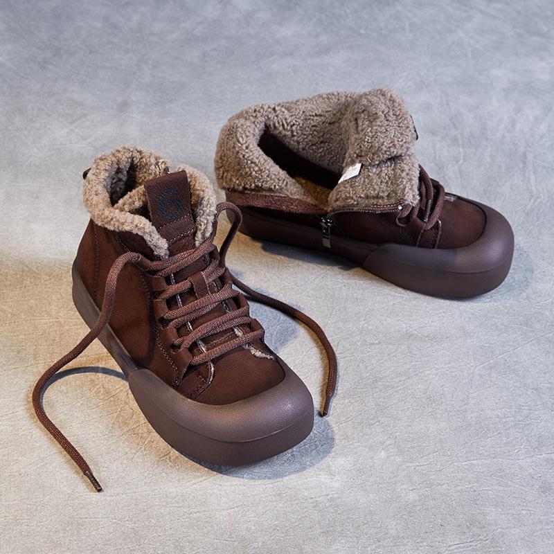 Fashion GKTINOO 2024 Winter Warm Fur Shoes Women Genuine Cow Leather Snow Boots Chunky Platform Flat Heel Casual Ankle Boots Retro Style