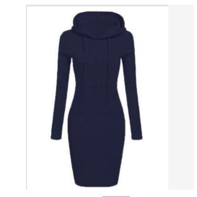 Women's Fashion Autumn Winter Solid Color Print Long Sleeve Hooded High Waist Casual Dresses