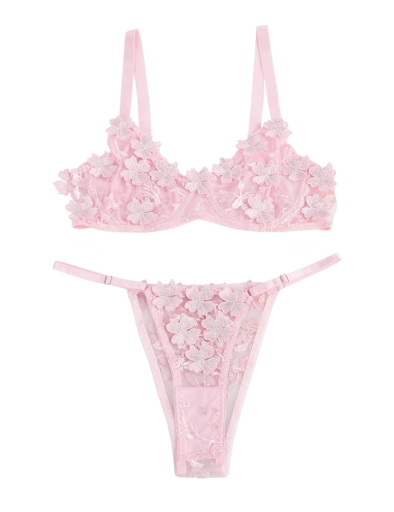 Sexy Lingerie Bra and Panty Set with Sheer Floral Sizes Plus Cute Bra [ohyeah] Embroidery, M-5XL, Sizes, See-Through Underwear,