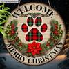 2D Flat Aluminium Christmas Welcome Sign with Paw Pattern - Navidad Figurine Ornaments - Ideal for Front Door, Wall, Porch, Fence Decor - Ideal