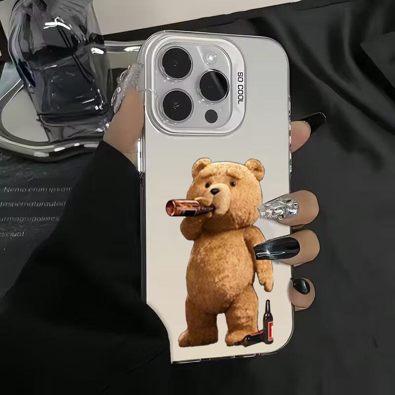 New Cartoon Teddy Bear Matte Laser Phone Case For  Poco F5 X5 X6 Pro Mi 14 13 12 12T 13T Pro 11 Lite NE Shockproof Cover