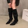 Classic Knee High Boots for Women Spring Autumn Casual Slip On Fashion Women Shoes Thin High Heels Solid Flock Motorcycle Boots