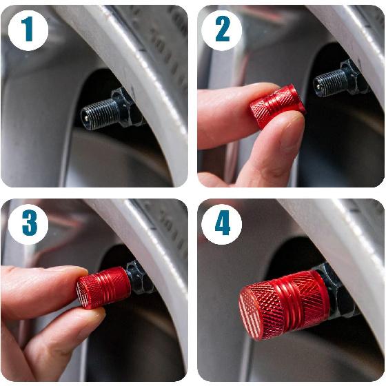 Tire Valve Stem Caps - 4 Pack Anti-Corrosion Premium Anodized Alloy Tyre Air Valve Caps Universal for Car SUV Bike Red