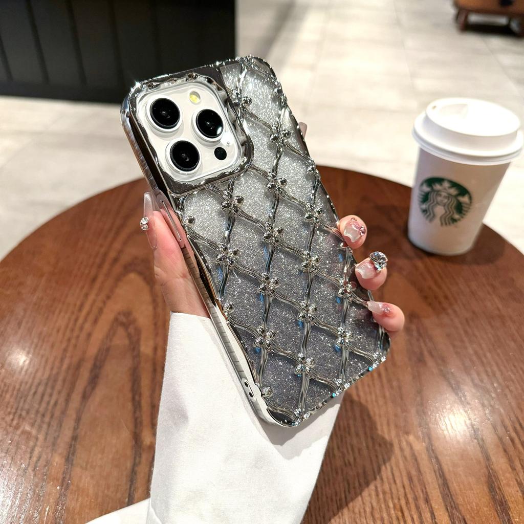 Luksusowe poszycie 3D kwiaty brokatowy proszek etui na telefon iPhone 11 12 13 14 15 Pro Max 12 Pro 13 Pro 14 Pro Max antypoślizgowa miękka TPU okładka