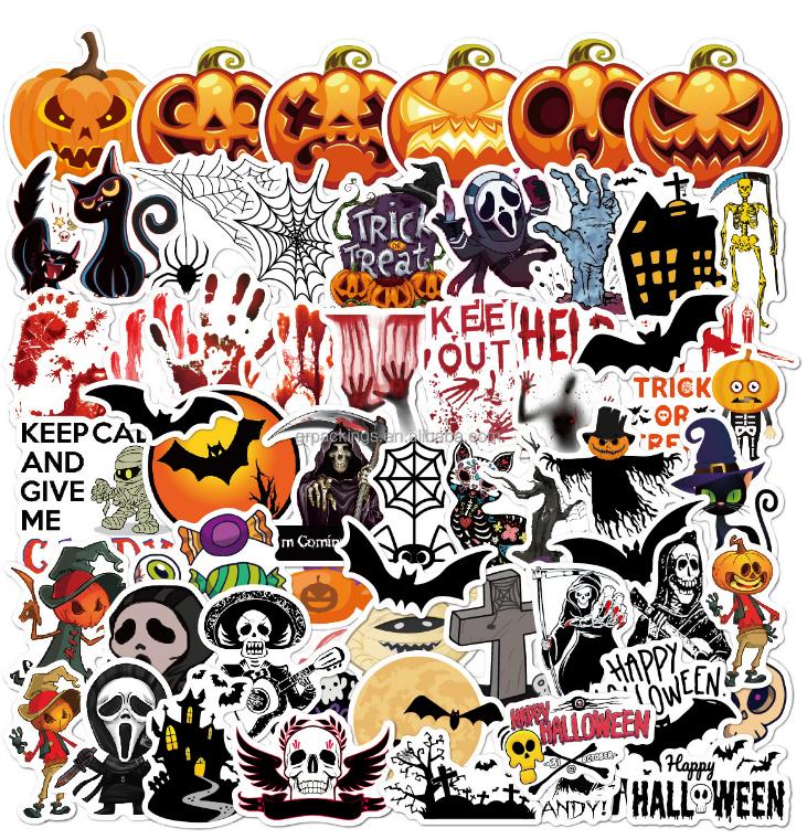 60P Pumpkin Sticker Pack Spoof Themes Waterproof Vinyl Halloween Sticker Set for Skateboard Laptops Decals Set