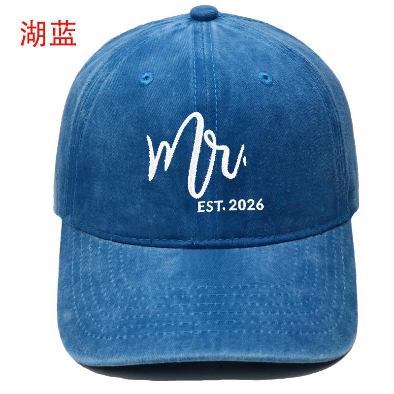 Popular Mr. Mrs. Embroidered Baseball Cap Washed Retro Male and Female Couples Casual Outdoor Sun Hat