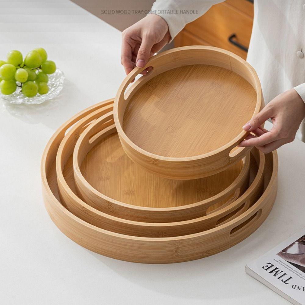 25/30/35/40CM Wood Tray Round Food Bread Pan New Decorative Tray Breakfast Dinner
