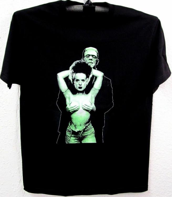 Frankenstein Bride Horror Shirt, Classic Monster Movie Tee, Men’s Black T-Shirt S