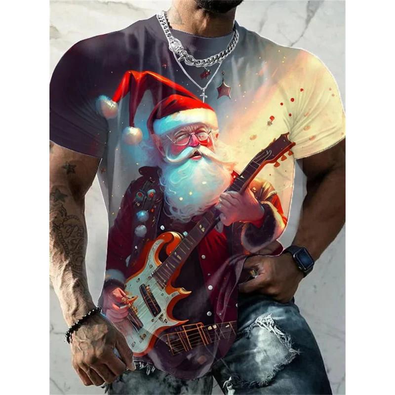 Christmas T-shirt Fun 3D Santa Claus Printed Top T-shirt Dj Men's Clothing Kawaii T-shirt Holiday Leisure Harajuku Colorful Men's Clothing