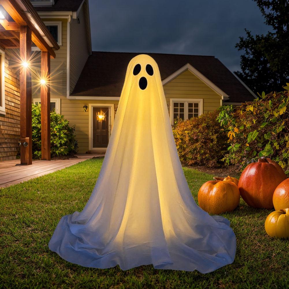 Spooky Ghost Decor Halloween Decorations Scary Standing Ghost Props with LED String Lights Outdoor Garden Yard Lawn Home Decor