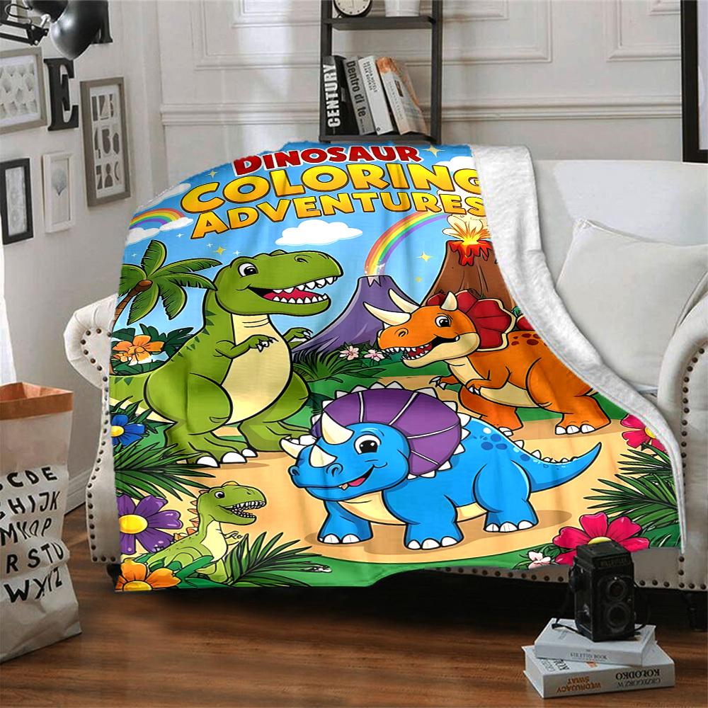 1pc Dinosaur Coloring Adventures Blanket Lightweight Flannel Throw for Sofa Bed Travel Camping Livingroom Office Couch Chair