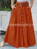 Bed Skirt Full Women's Spring and Summer Casual Loose Solid Color A Line High Waist Skirt with Pocket Buttons Colorful Skirt