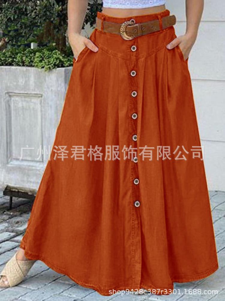 

Bed Skirt Full Women s Spring and Summer Casual Loose Solid Color A Line High Waist Skirt with Pocket Buttons Colorful Skirt XS помаранчевий