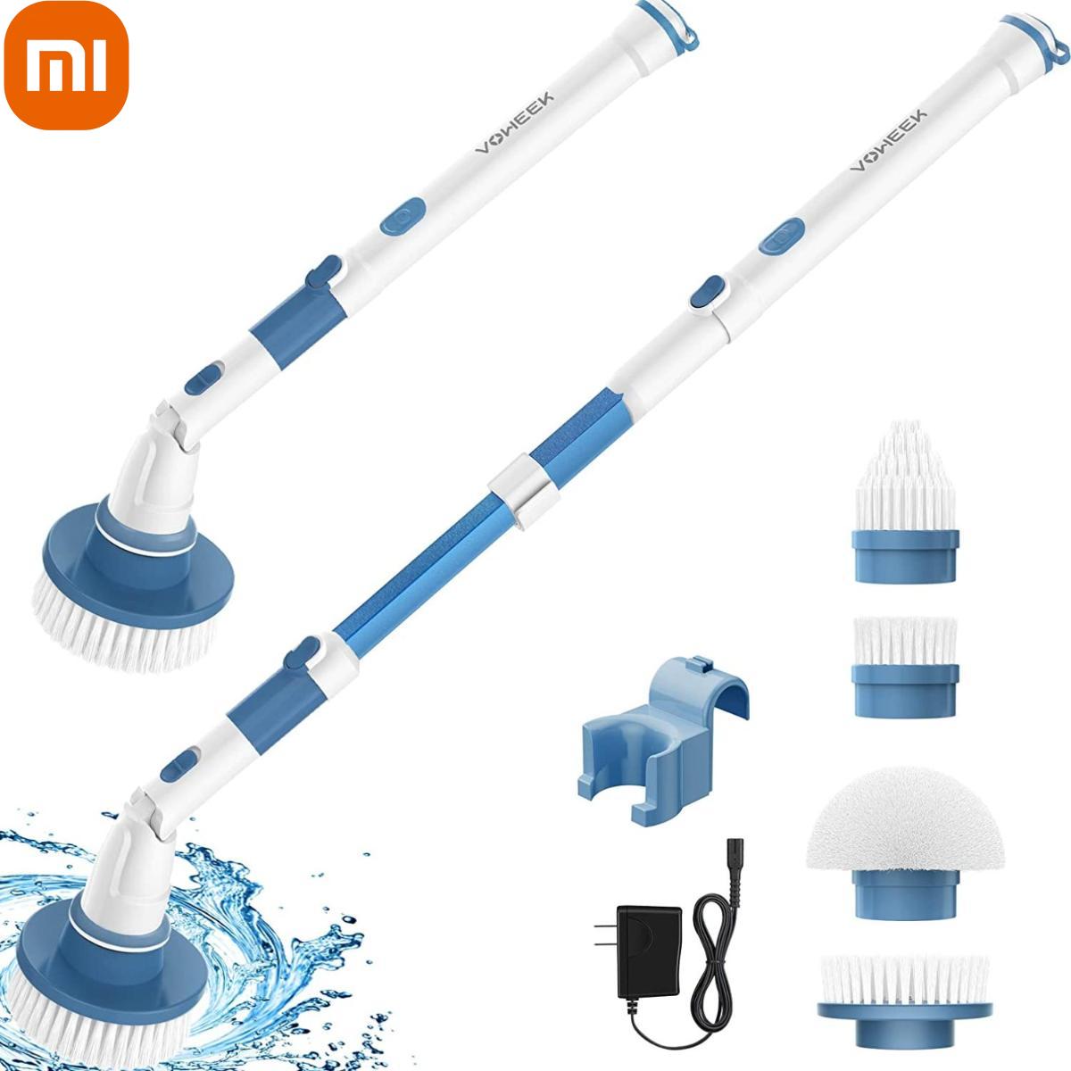 

Электрический вращающийся скруббер Xiaomi, аккумуляторный скруббер Voweek с 4 сменными насадками, регулируемая удлинительная ручка, электрическая щетка для чистки
