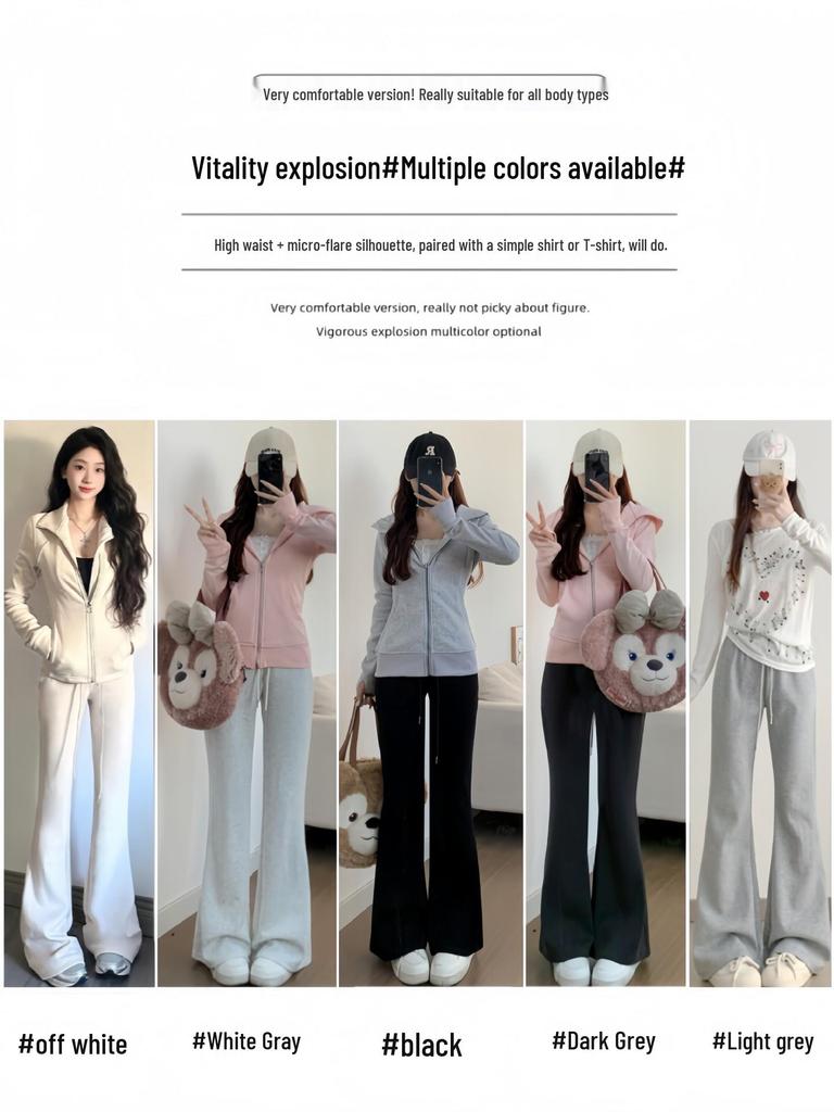 Women's High-Waisted Fleece-Lined Micro-Flare Sweatpants - 2025 Spring/Autumn/Winter Collection: Slimming, Casual, Thickened Flare Pants.