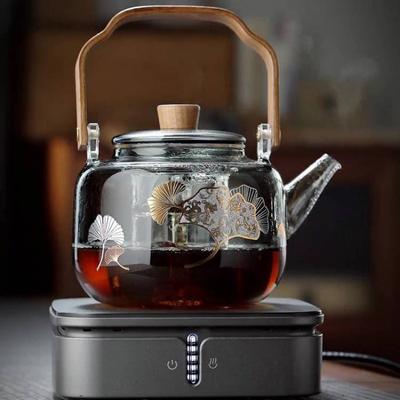 High Borosilicate Glass Teapot Walnut Handle Boiling Teapot Stove Boiling Tea Pot with Lifting Beam